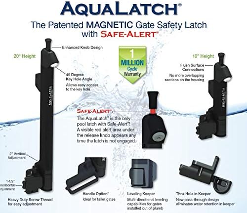 Aqualatch בגודל 10 אינץ 'בגובה בריכה מגנטית מגנטית תפס שער בטיחות לילדים | מפתח כאחד | Aqua-10-BK-Ka